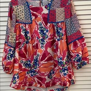 Umgee Red and Pink Blouse Vibrant Top